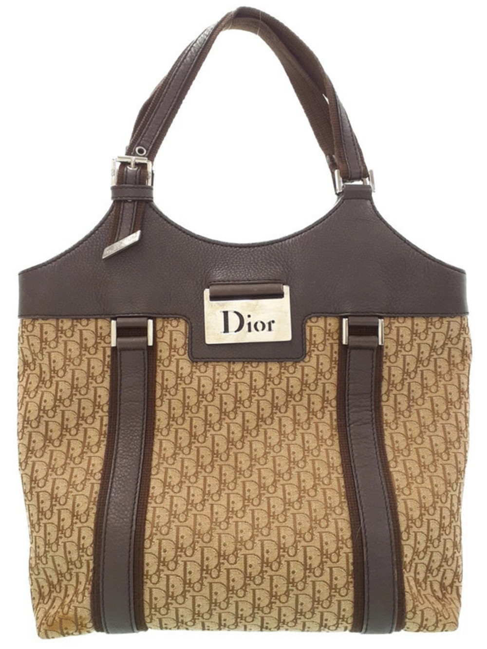 Christian Dior Street Chic Trotter Tote Beige Cream brown monogram brown leather